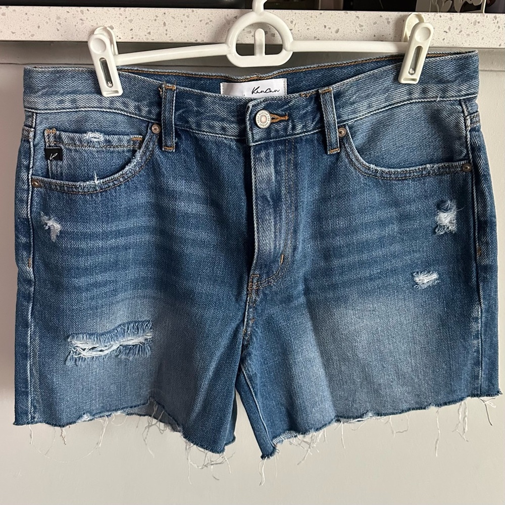 KanCan Frayed Hem Jean Shorts - Light Blue